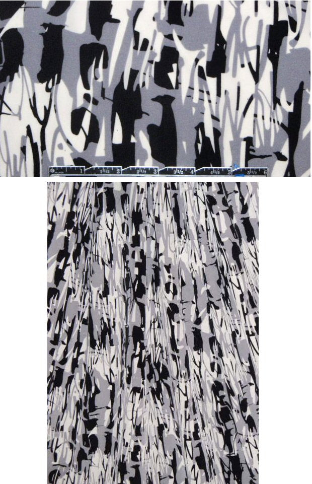 NY designer black/white/gray graphic print silk cdc 1.375 yd