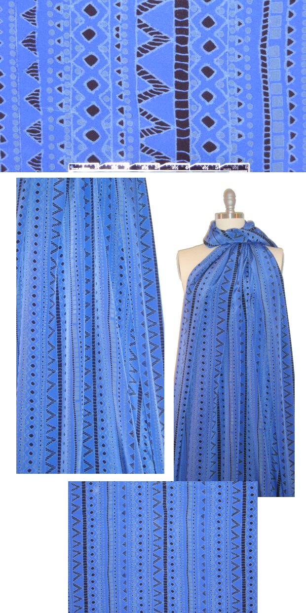 NY designer ultramarine graphic stripe silk blouseweight