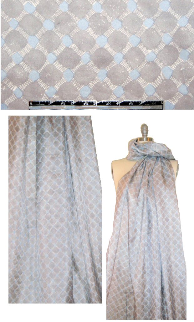 NY designer baby blue and gray graphic silk voile 1.25 yds