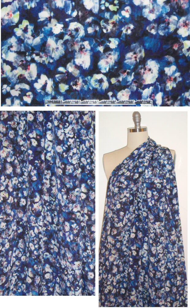 NY designer navy/indigo floral silk blouseweight