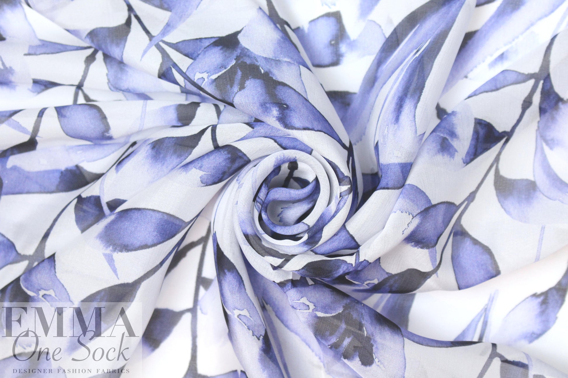 Italian blue tulips floral silk chiffon