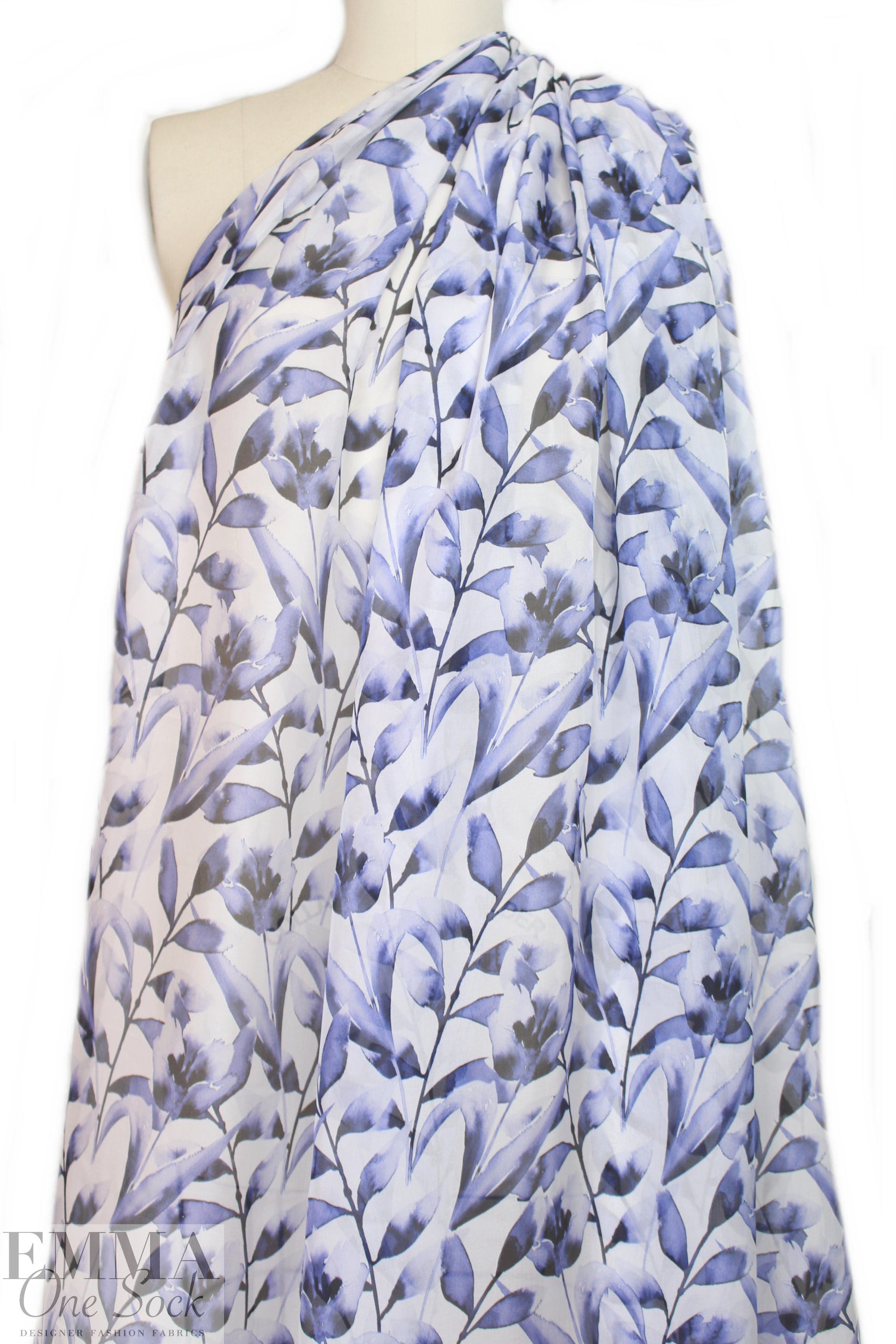 Italian blue tulips floral silk chiffon