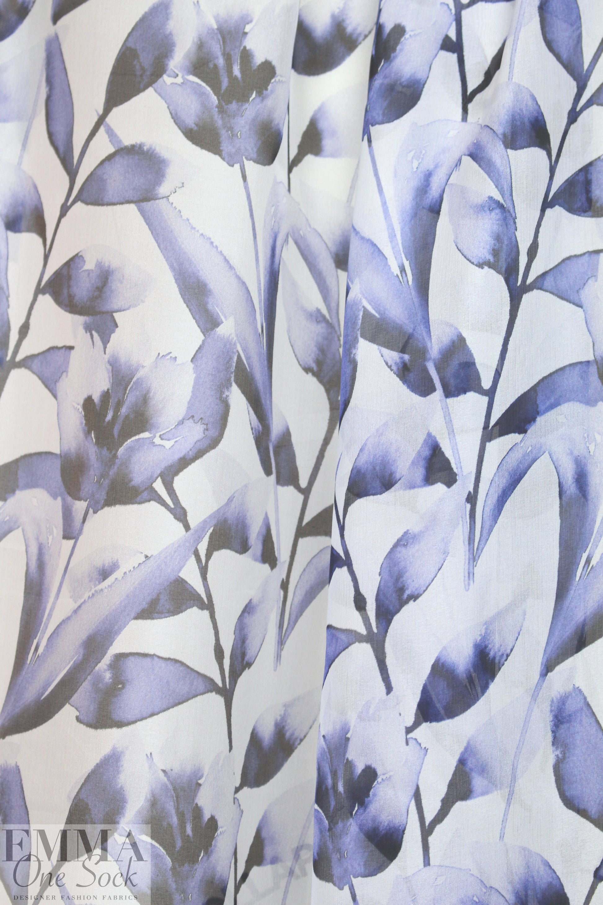 Italian blue tulips floral silk chiffon 1 yard