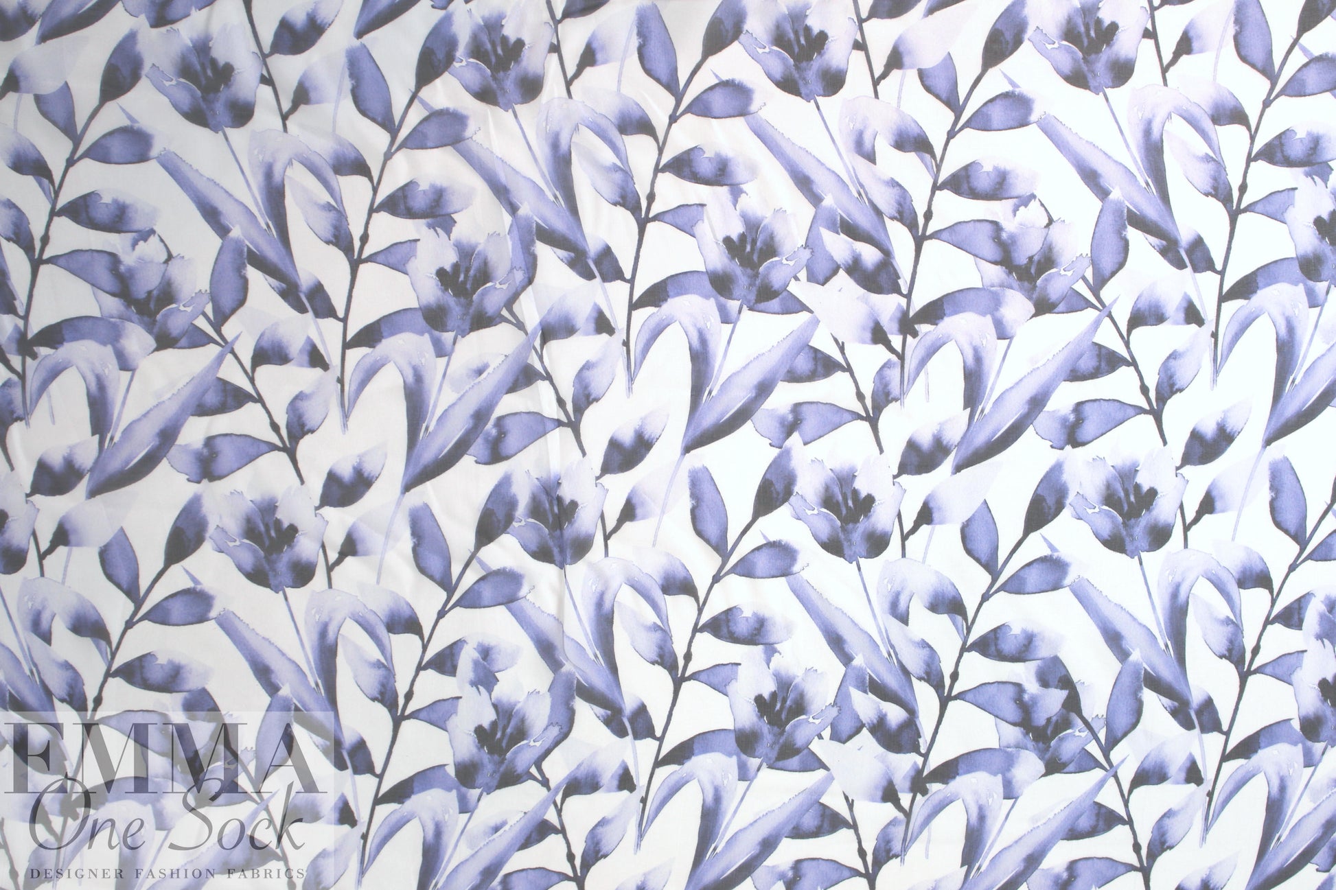 Italian blue tulips floral silk chiffon 1 yard
