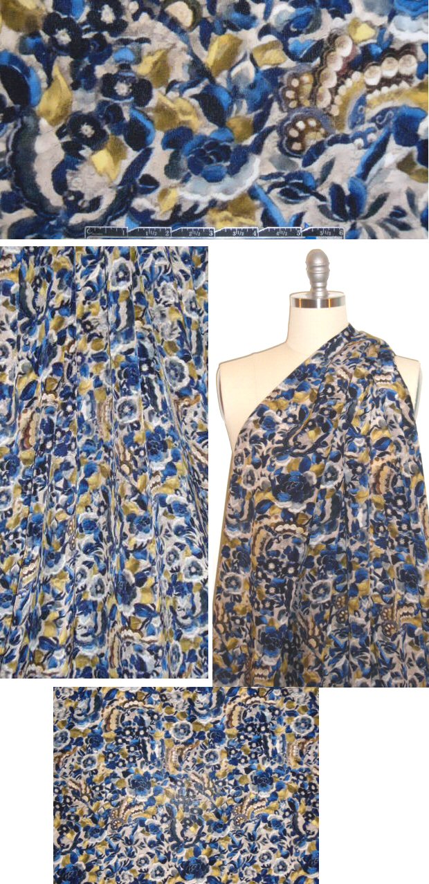 Italian cobalt/gold floral silk woven blouseweight