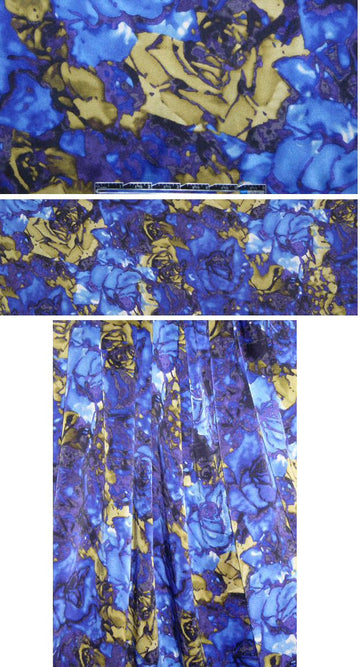 NY designer sapphire/olive floral silk charmeuse