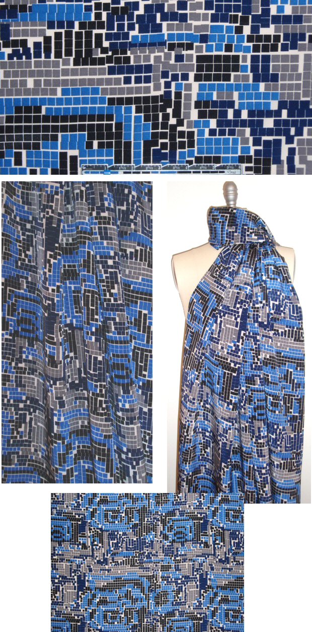 NY designer blue/gray mosaic print silk blouseweight