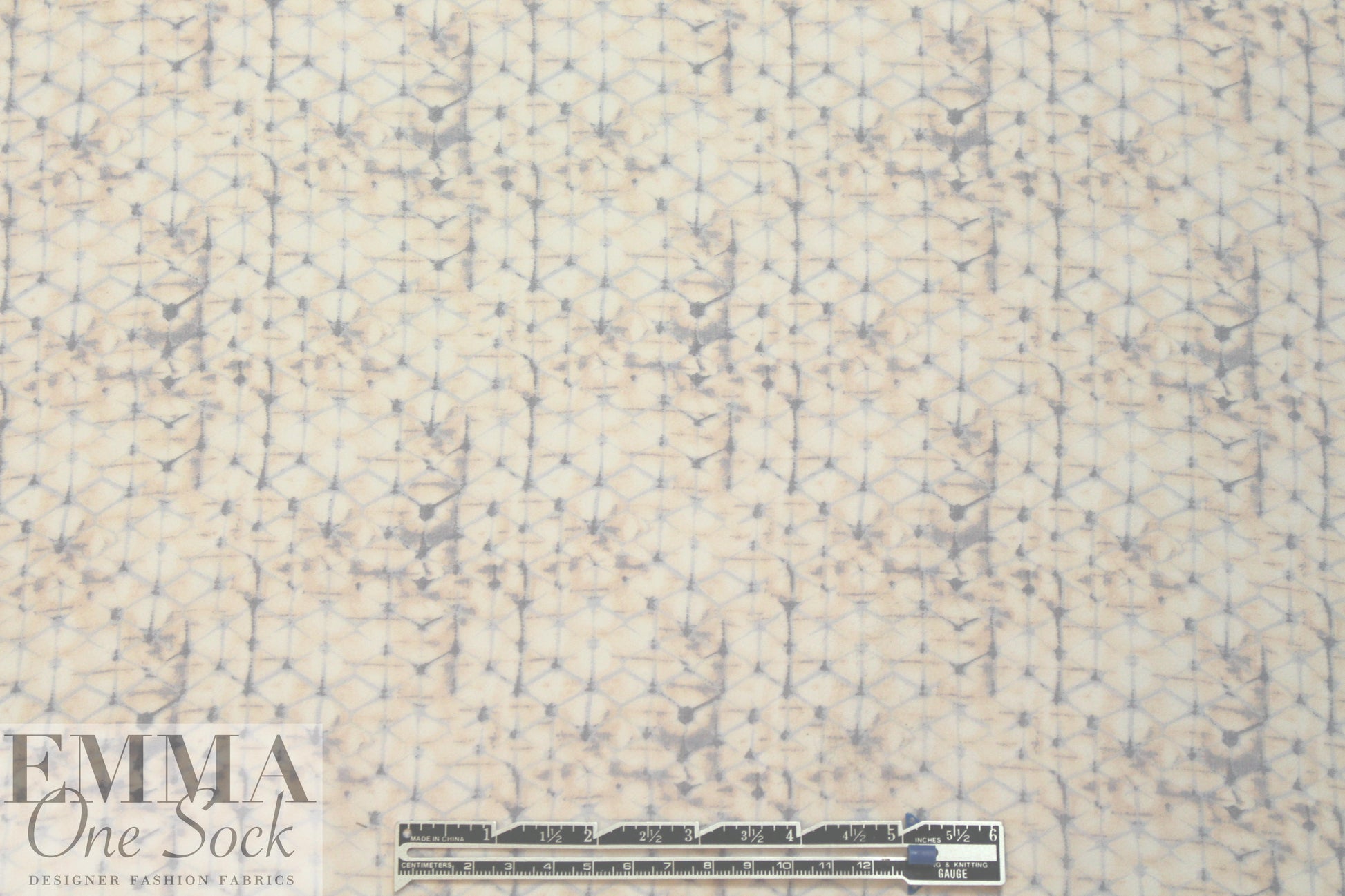 NY designer peach/denim delicate graphic silk chiffon 1.125 yds