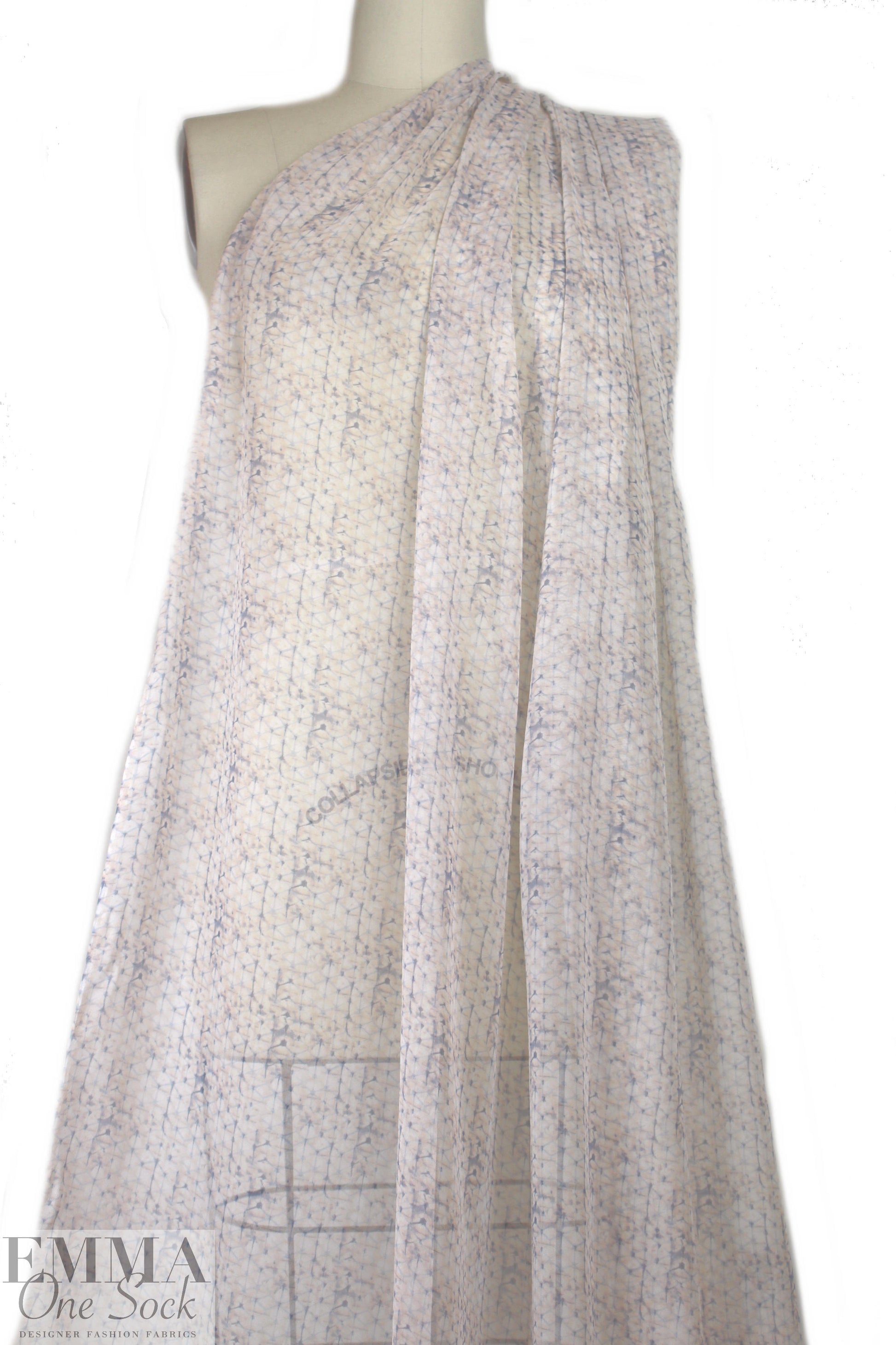 NY designer peach/denim delicate graphic silk chiffon 1.5 yd