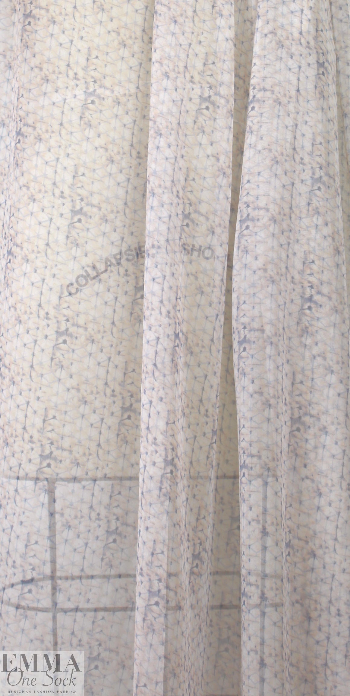 NY designer peach/denim delicate graphic silk chiffon 1.5 yd