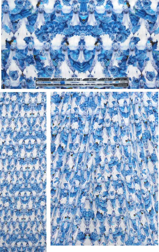 NY designer blue rose kaleidoscope crepe de chine