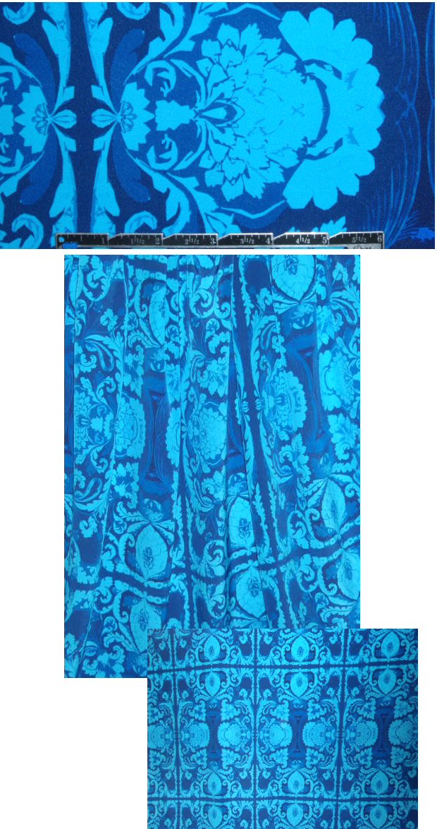 Italian blue scrollwork silk crepe de chine 1.625 yds