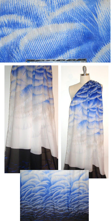 Cava11i silk chiffon - blue waves panel design