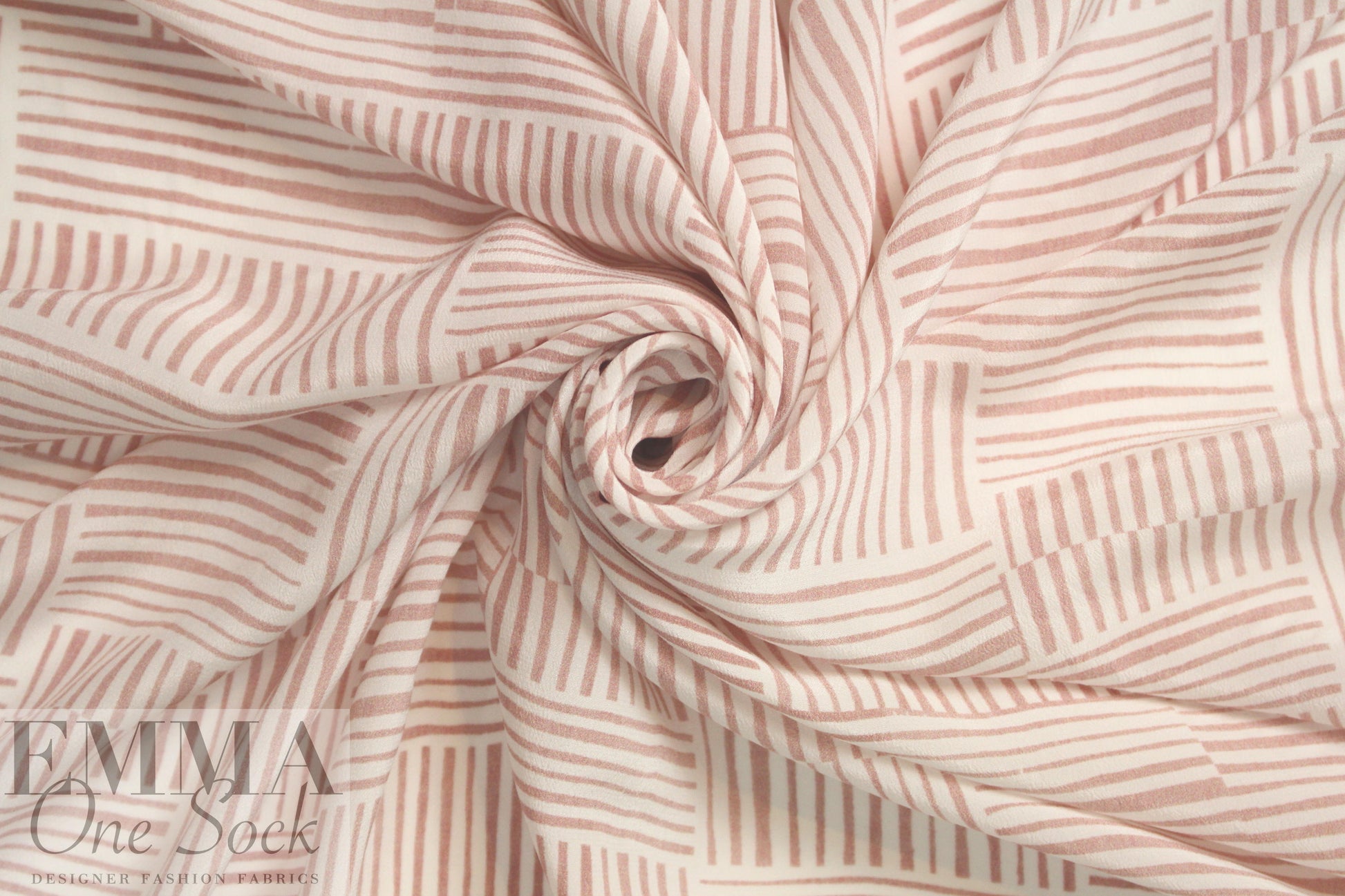 Italian dusty blush and cream graphic silk crepe de chine 1.375 yd