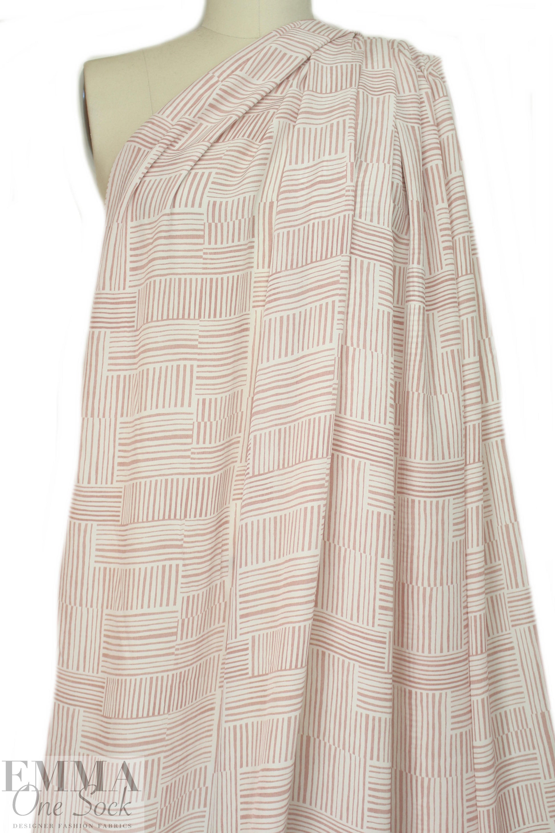 Italian dusty blush and cream graphic silk crepe de chine 1.66 yd