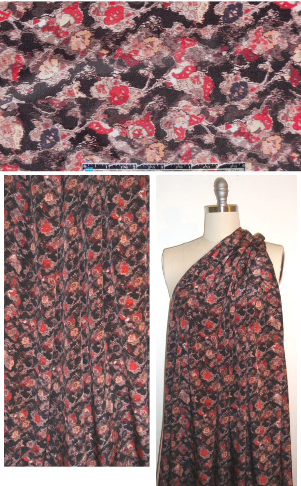NY designer mocha/poppy floral silk CDC