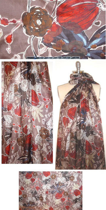 Italian stylized floral satin face chiffon
