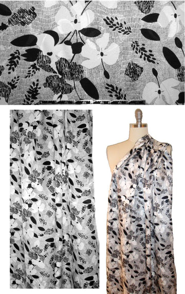 NY designer black/white printed silk jacquard