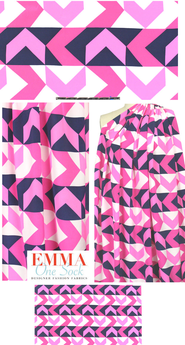 NY designer navy/pink chevron silk CDC 1.75 yd