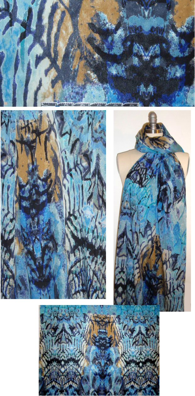 NY designer tribal rorschach panel satin face chiffon