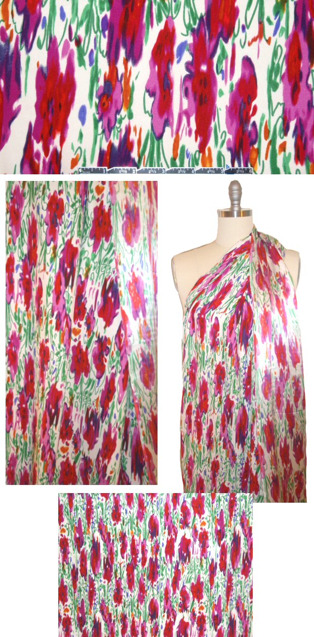 NY designer painterly flowers silk charmeuse - pink/grape