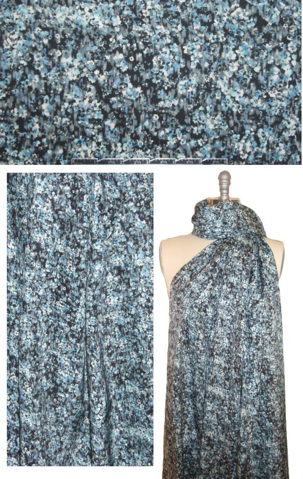 NY designer misty flowers silk charmeuse - blue tones