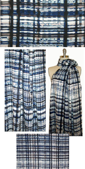 NY designer techno-plaid silk charmeuse - blue/aubergine 1.33 yds