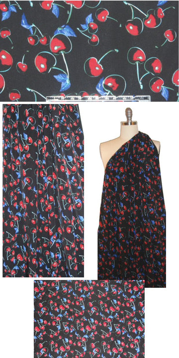 CA designer cherries print silk crepe de chine