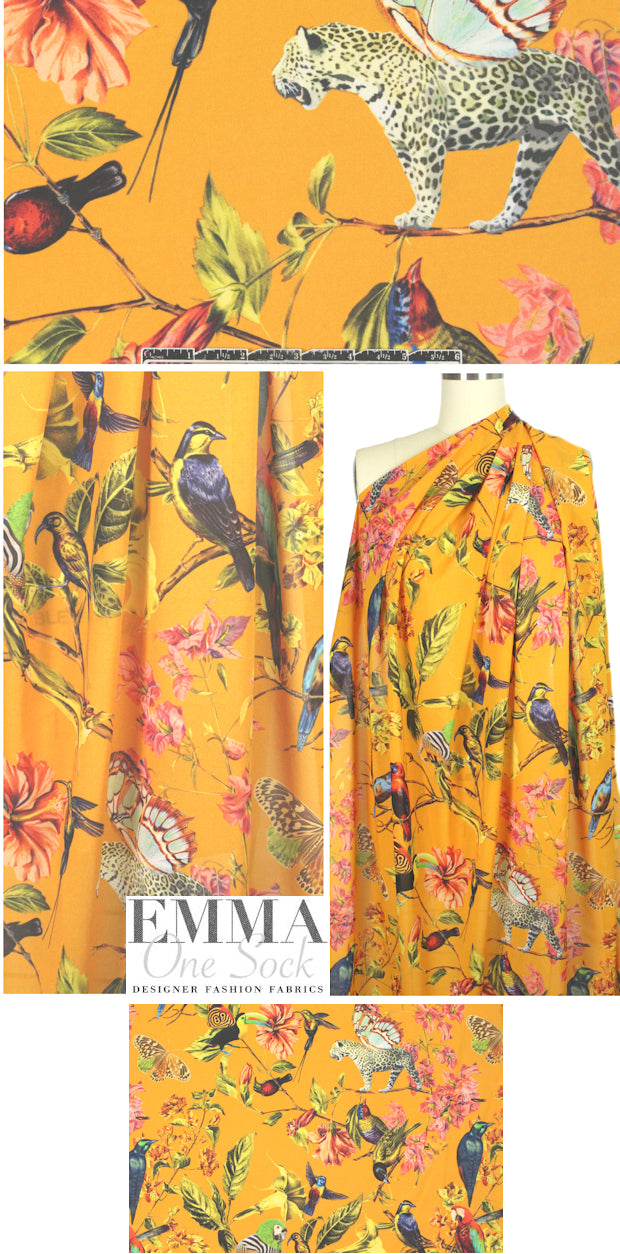 NY designer 'aviary phantasm' stretch silk georgette