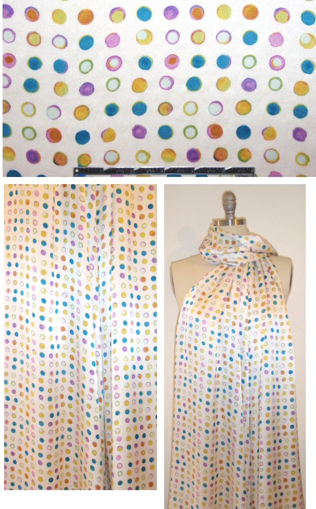 NY designer colored dots silk charmeuse