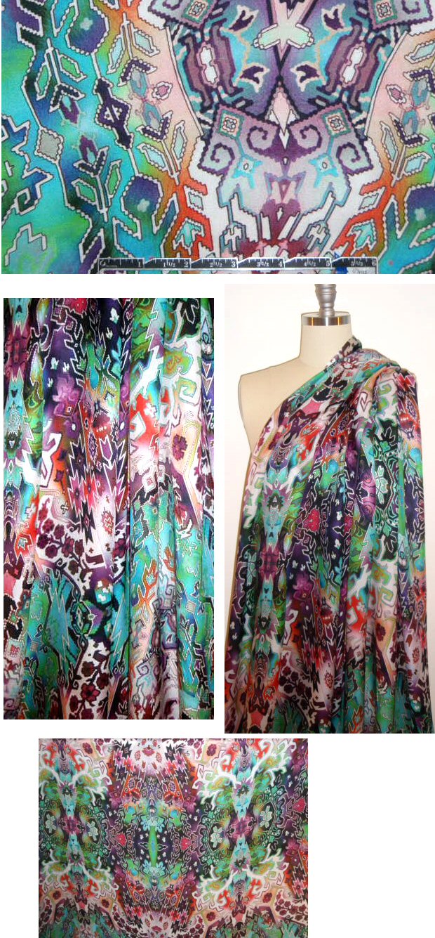 Italian colorful motif silk crepe de chine