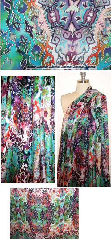 Italian colorful motif silk crepe de chine