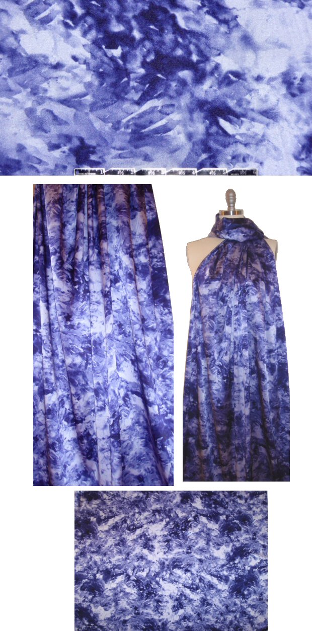 NY designer silk stretch charmeuse - indigo abstract