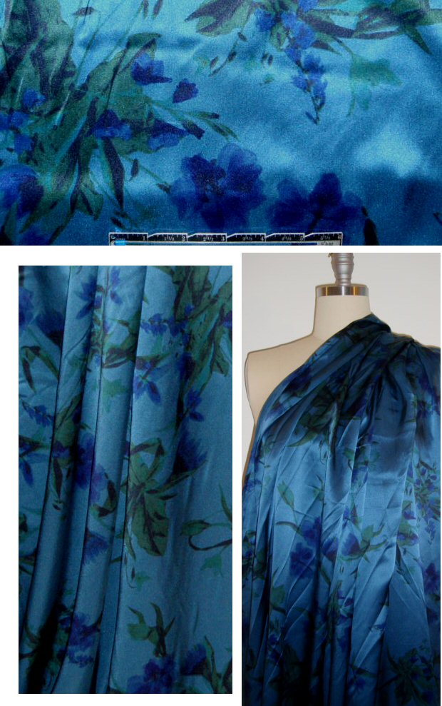 NY designer indigo floral silk cdc 2 yards