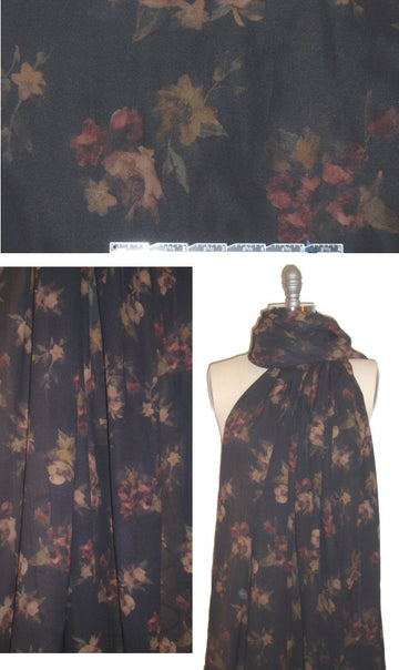 Italian whispery floral on black silk georgette 1.875 yds