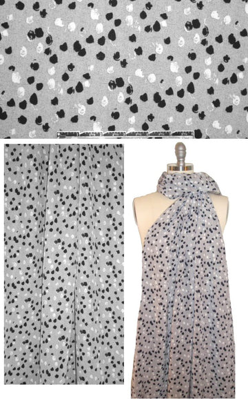 Italian dotty graphic silk blouseweight - blk/wht/gray 1.125 yds
