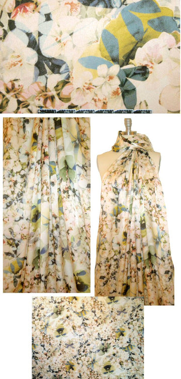 Italian dragonfly floral silk satin chiffon