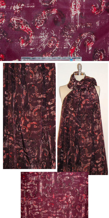 NY designer plum decorative paisley silk woven .75 yds