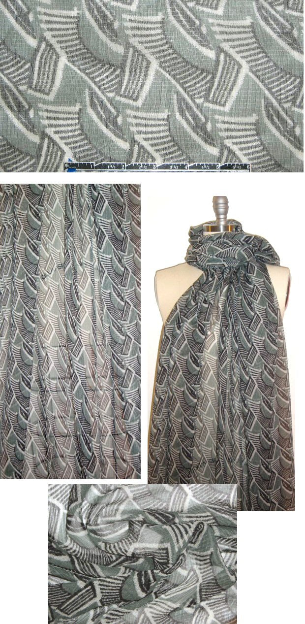 NY designer eucalyptus/black textured silk sheer