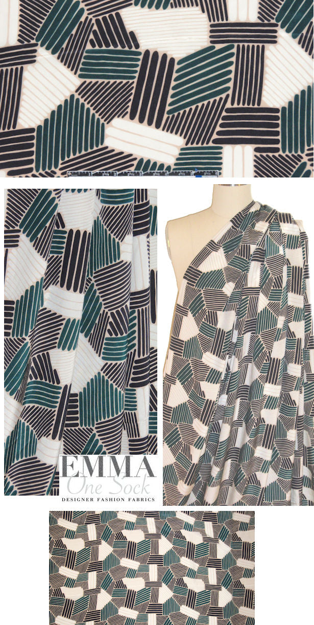 NY designer teal/midnight graphic silk CDC