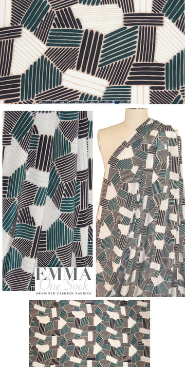 NY designer teal/midnight graphic silk CDC