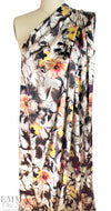 NY designer floral ink painting silk stretch charmeuse 1.5 yd