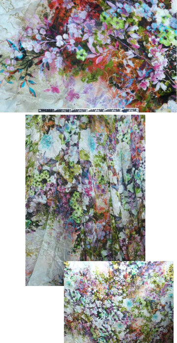 Italian floral bouquet satin face chiffon