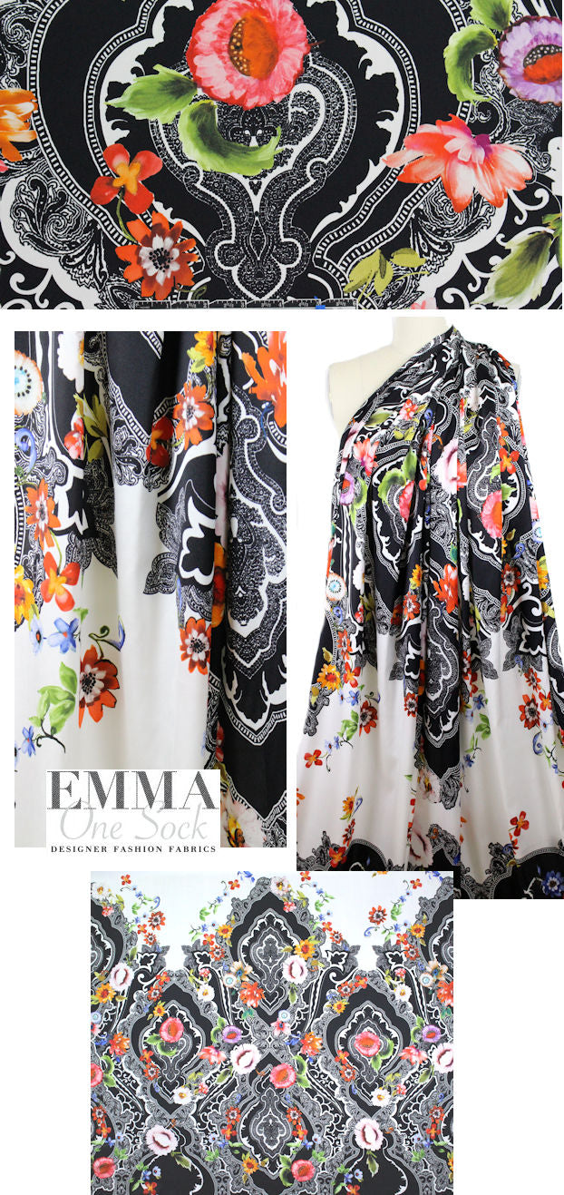 Italian grand floral panel stretch silk charmeuse