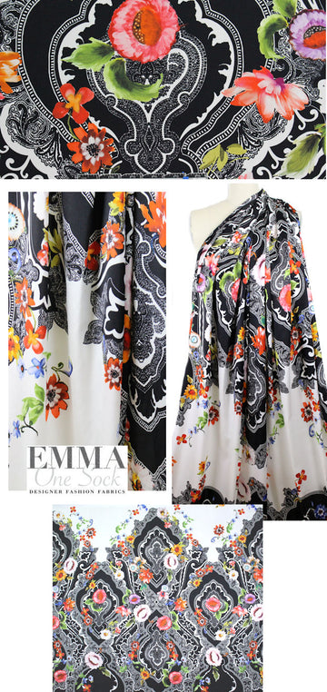 Italian grand floral panel stretch silk charmeuse