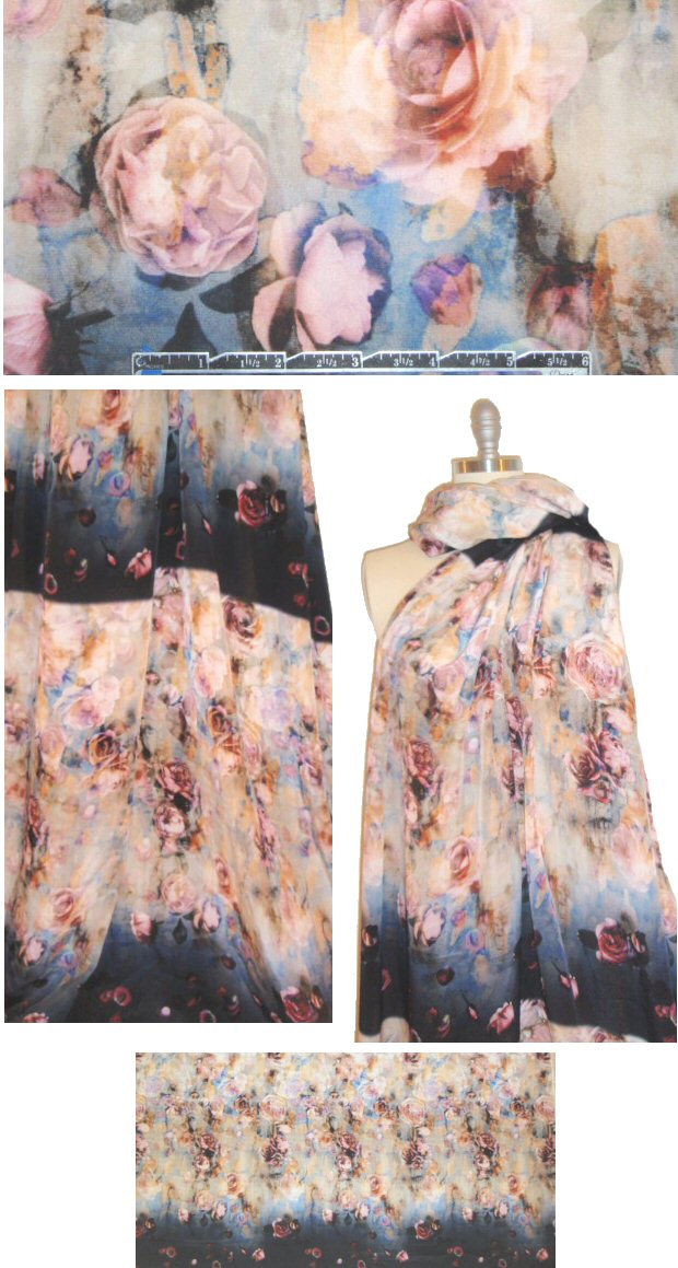 Italian rose panel print silk crepe de chine