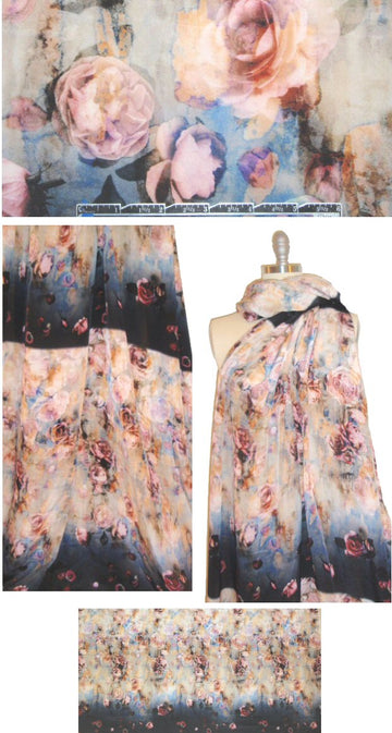 Italian rose panel print silk crepe de chine