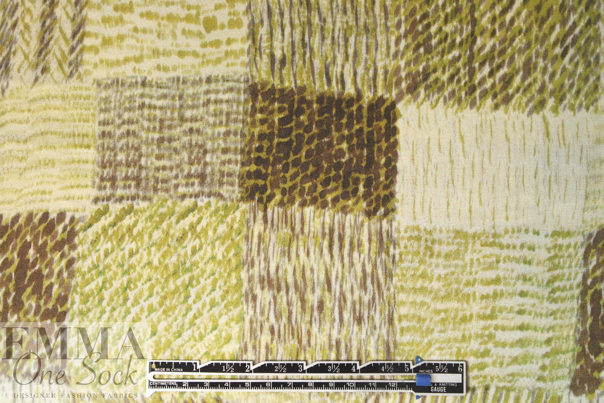 Italian gold/mocha patchwork graphic silk charmeuse .75 yds