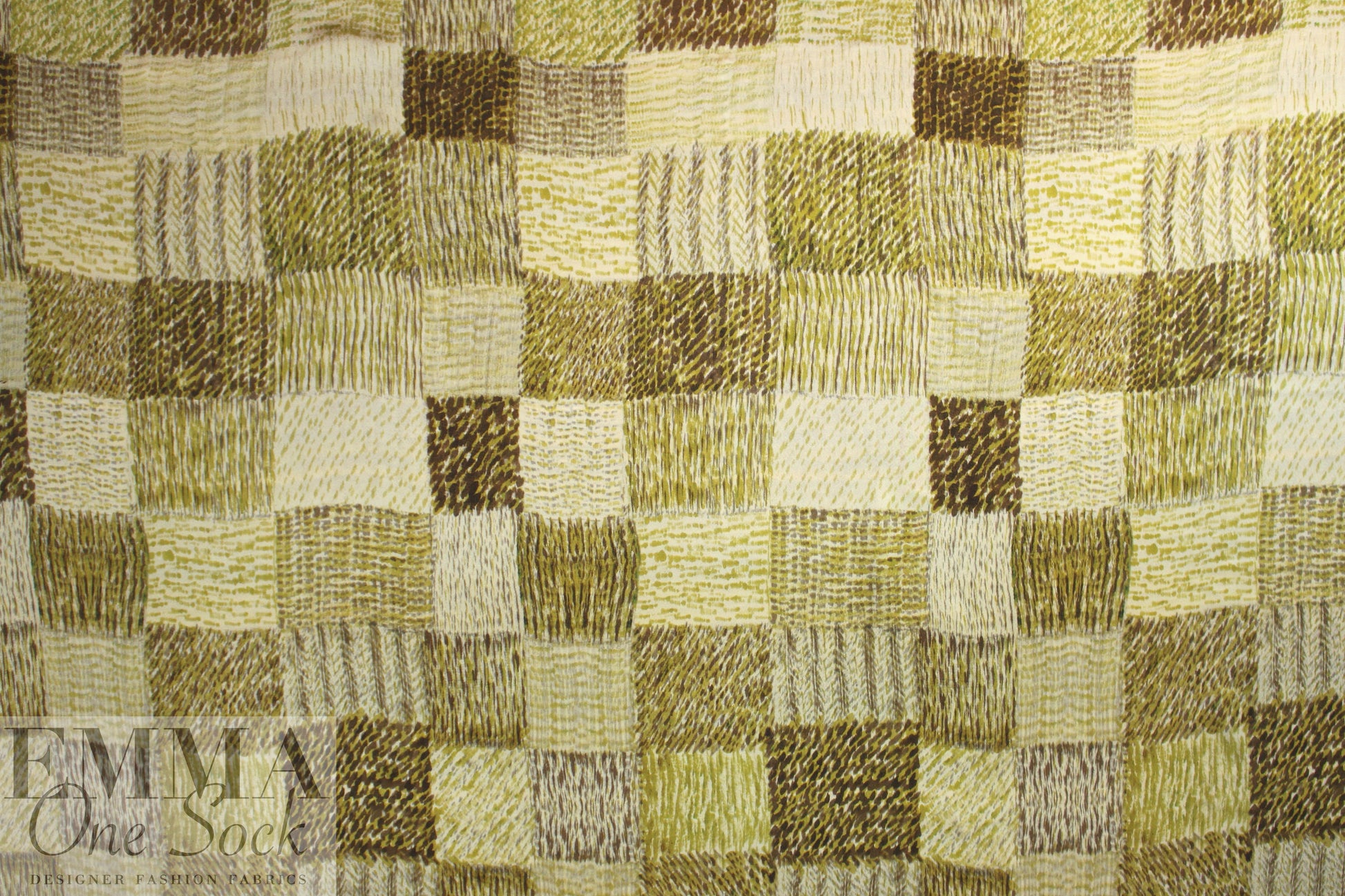 Italian gold/mocha patchwork graphic silk charmeuse 1.25 yd