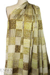 Italian gold/mocha patchwork graphic silk charmeuse 1.25 yd